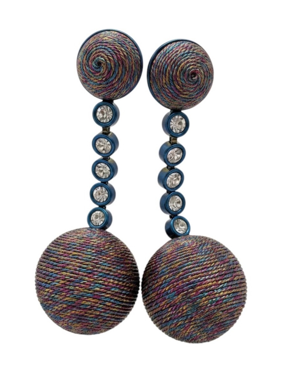 Tuckernuck Jewelry Chrome Drop Lantern Earrings Multicolor Thread Wrapped NIB